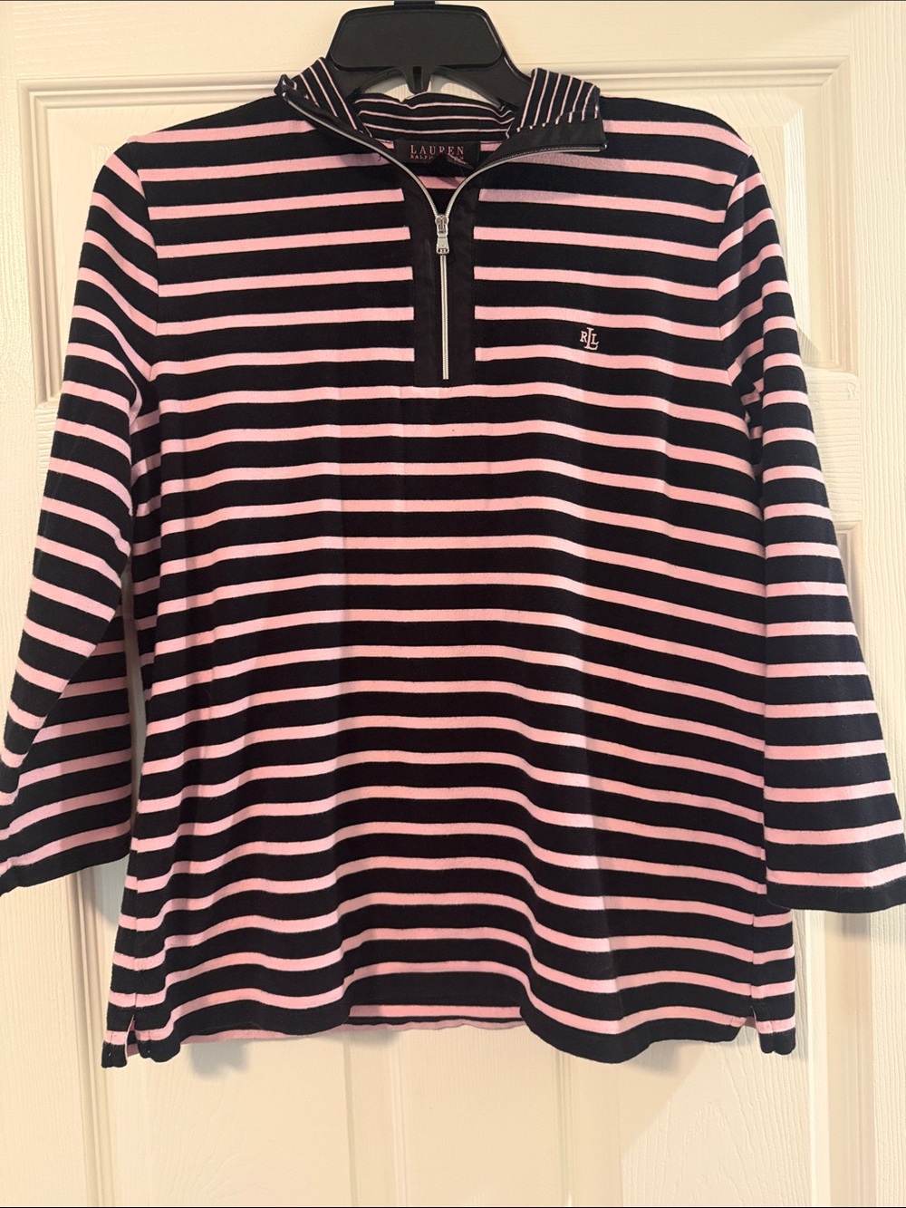 Ralph Lauren Navy & Pink Striped Half-Zip Long Sleeve Top